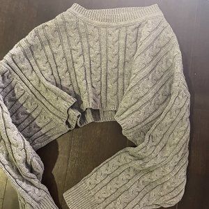 grey sweatshirt and short set